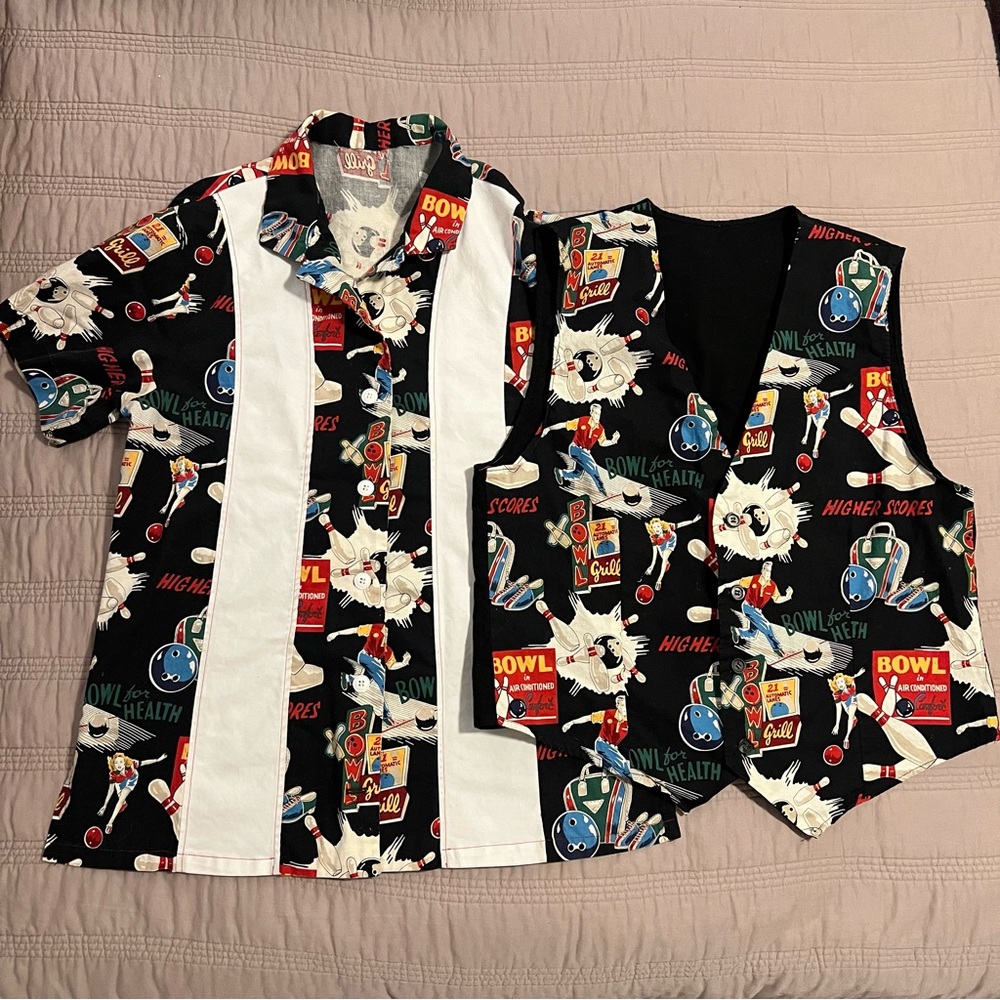 Homemade Retro Bowling Shirt and Vest Set